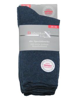 Preview: 3 Paar Damen Diabetiker Socken ohne Gummi, blau-meliert