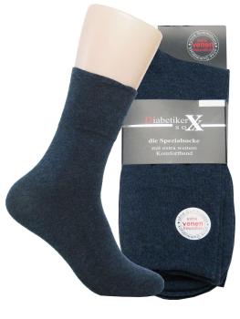 3 Paar Herren Diabetiker Socken ohne Gummi, blau-meliert