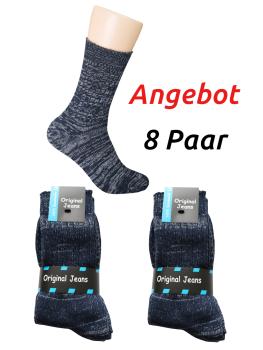 8 Paar Jeans Socken 100% Baumwolle, Blaumeliert