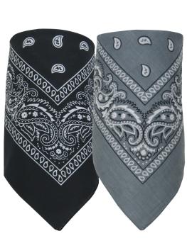 2er Set Bandana Paisley Muster Halstuch Nickituch Haarband, Schwarz - Grau