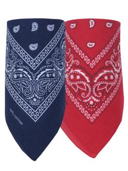 2er Set Bandana Paisley Muster Halstuch Nickituch Haarband, Dunkelblau - Rot