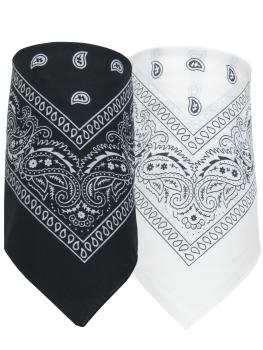 2er Set Bandana Paisley Muster Halstuch Nickituch Haarband, Schwarz - Weiss