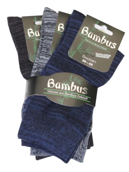 3 Paar MH Viskose Bambussocken ohne Gummidruck Meliert