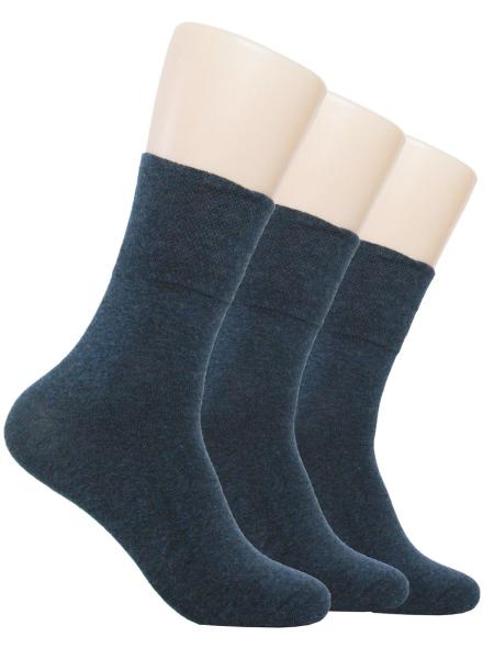 3 Paar Damen Diabetiker Socken ohne Gummi, blau-meliert