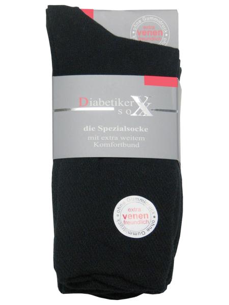 3 Paar Damen Diabetiker Socken ohne Gummi, schwarz