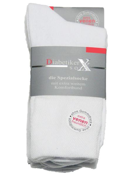 3 Paar Damen Diabetiker Socken ohne Gummi, weiss