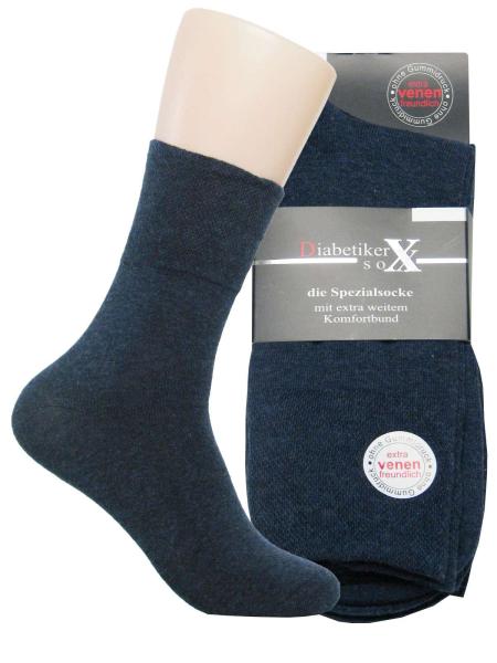 3 Paar Herren Diabetiker Socken ohne Gummi, blau-meliert