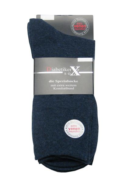 3 Paar Herren Diabetiker Socken ohne Gummi, blau-meliert