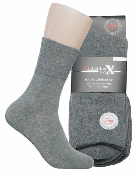 3 Paar Herren Diabetiker Socken ohne Gummi, grau-meliert