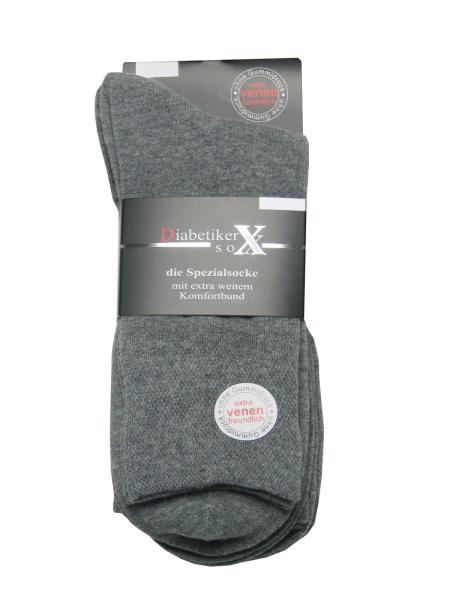 3 Paar Herren Diabetiker Socken ohne Gummi, grau-meliert
