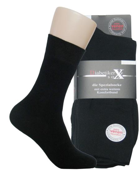 3 Paar Herren Diabetiker Socken ohne Gummi, schwarz