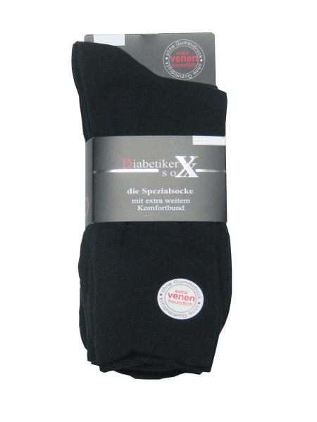 3 Paar Herren Diabetiker Socken ohne Gummi, schwarz