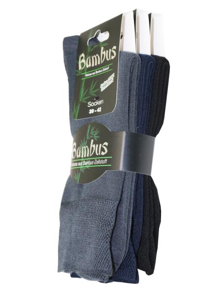 3 Paar MH Viskose Bambussocken ohne Gummidruck Schwarz Blau Grau