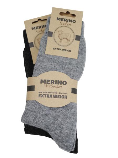 2 Paar Merino Wollsocken Feinstrick, 100% Wolle Grau/Anthrazit