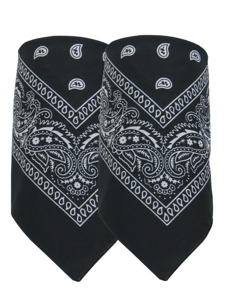 2er Set Bandana Paisley Muster Halstuch Nickituch Haarband, Schwarz