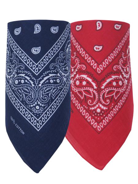 2er Set Bandana Paisley Muster Halstuch Nickituch Haarband, Dunkelblau - Rot