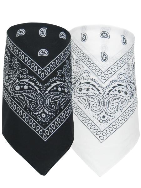 2er Set Bandana Paisley Muster Halstuch Nickituch Haarband, Schwarz - Weiss