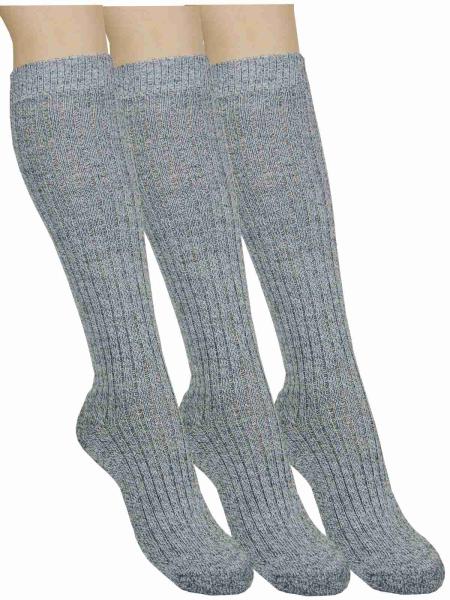 3 Paar Norweger Kniestrümpfe Frotteesohle, Grau